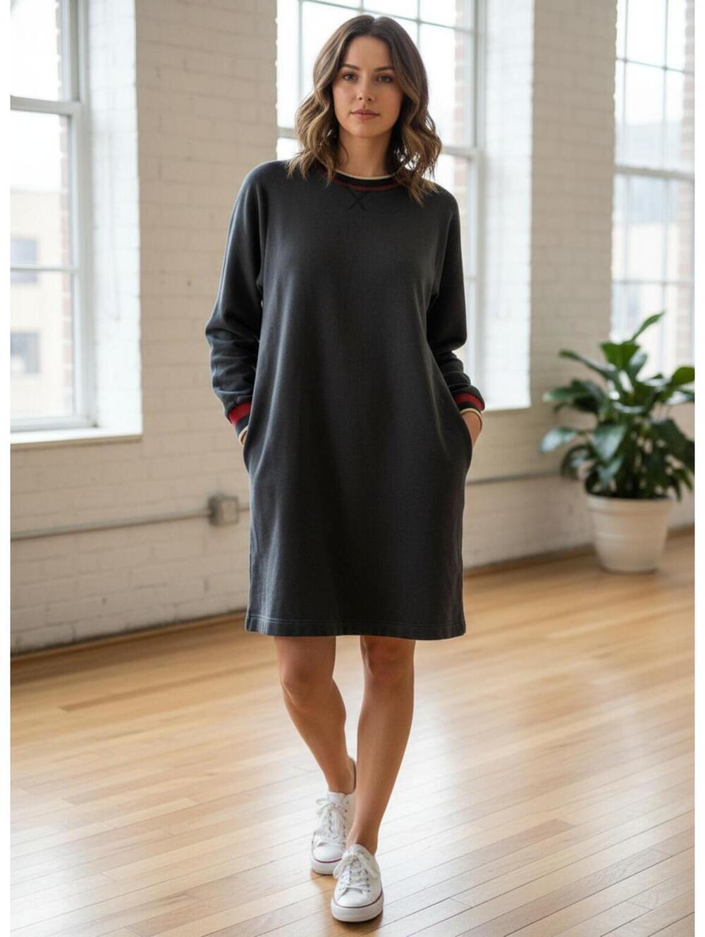 Blue Crew Neck Sweatshirt Dress/Tunic Sustainable M/L